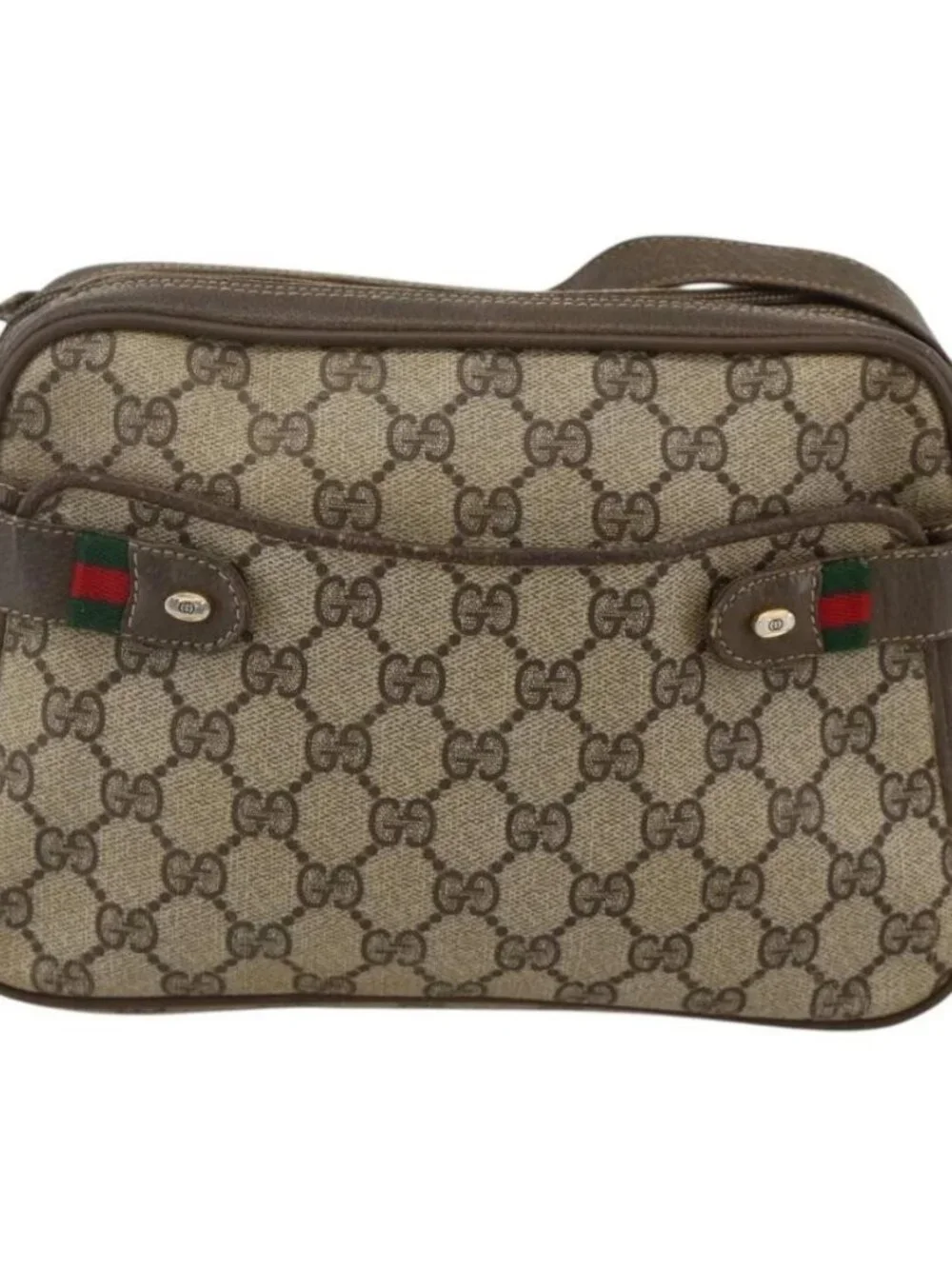 GUCCI GG Supreme Web Sherry Line Shoulder Bag PVC Beige 66 02 049 Auth 175721